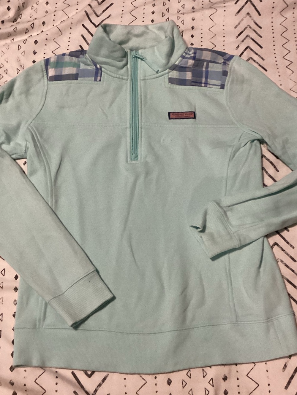Vineyard Vines 1/4 Zip Teal w/ Plaid detail Sweatshirt